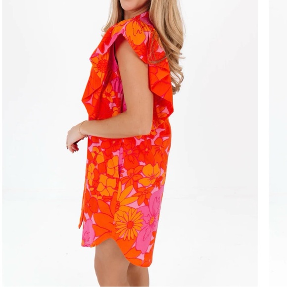J Marie Floral Midi Dress ruffle sleeves cottage core Orange & Pink Retro Y2K✨ - Picture 5 of 12
